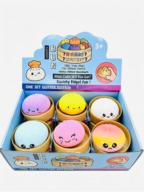 rainbow large Mystery Bun Squishy Fidget Toy - Multi Color Set